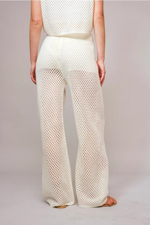 Seashell Embroidered Elastic Waist Pants
