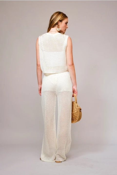 Seashell Embroidered Elastic Waist Pants