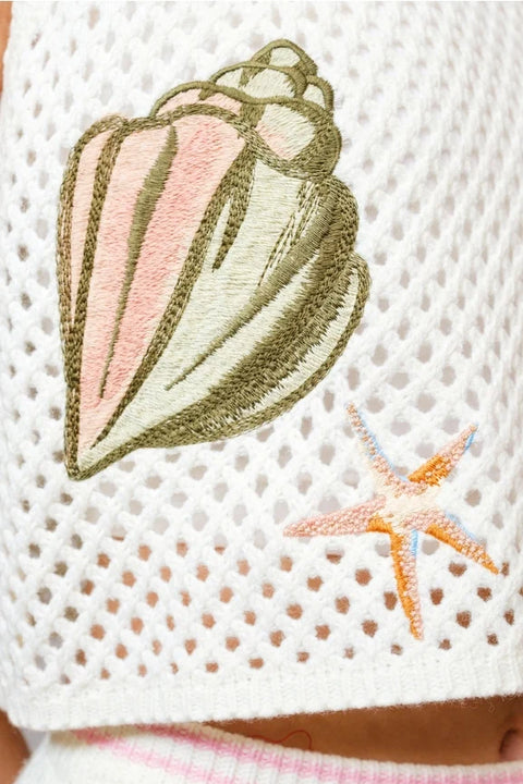 Seashell Embroidered Sweater Crop Top