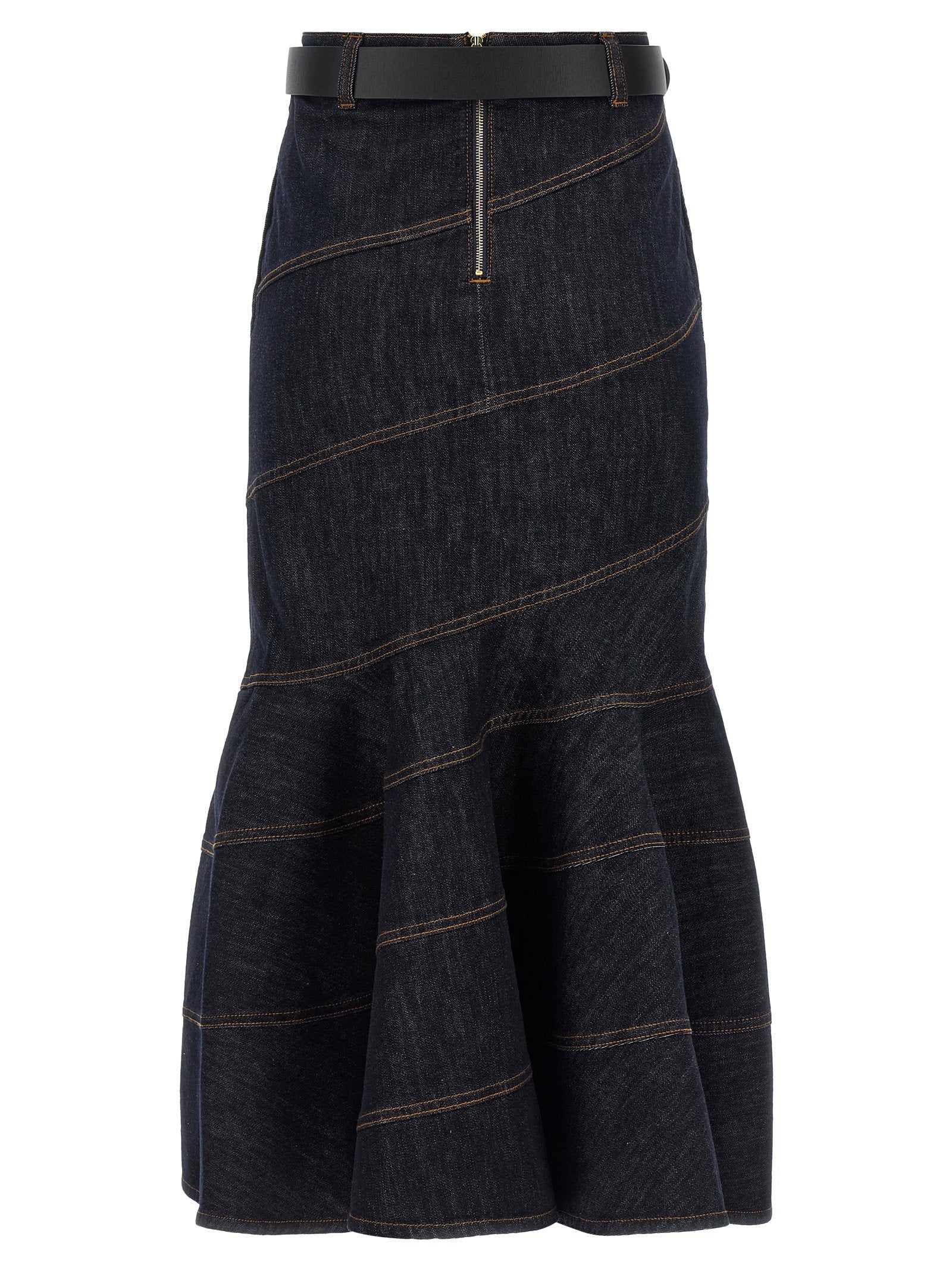 Self-Portrait Indigo Denim Belted Midi Skirt