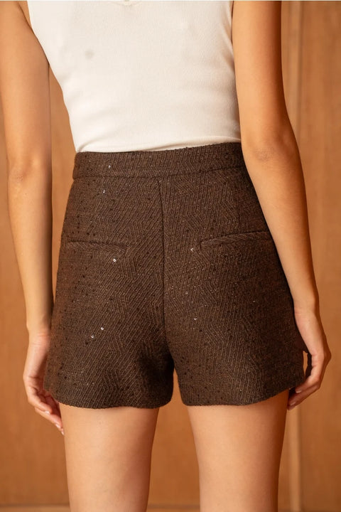 Sequined Tweed Shorts with Wool