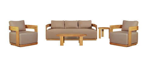 Eclipse Outdoor solid Teak Wood Sofa Set - light brown fabric