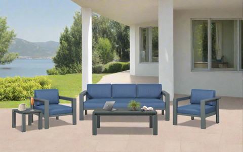 Sardinia Aluminum Frame Outdoor Sofa Set - Blue Cushions