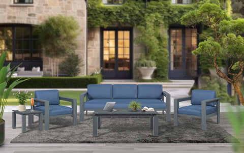 Sardinia Aluminum Frame Outdoor Sofa Set - Blue Cushions