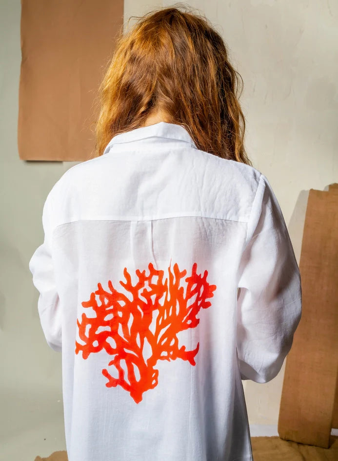 Shirt Dress with Hand Painted Red Coral Reef