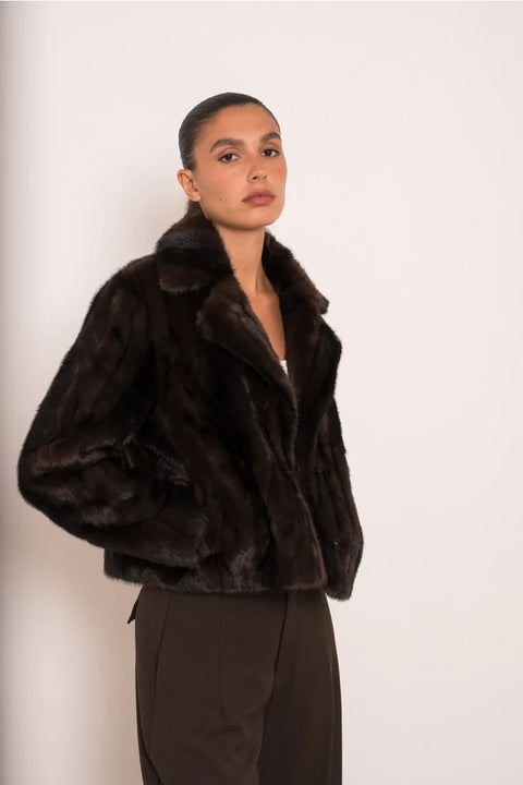 Short Brown Jacket with Marbled Faux Fur
