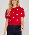Short Puff Sleeve Heart Pattern Sweater Top
