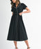 Pearl Detail Short Sleeve Collared Midi Dress Black