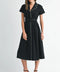 Pearl Detail Short Sleeve Collared Midi Dress Black