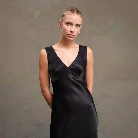 Side Slit Satin Midi Dress Women's Elegant Evening Dress