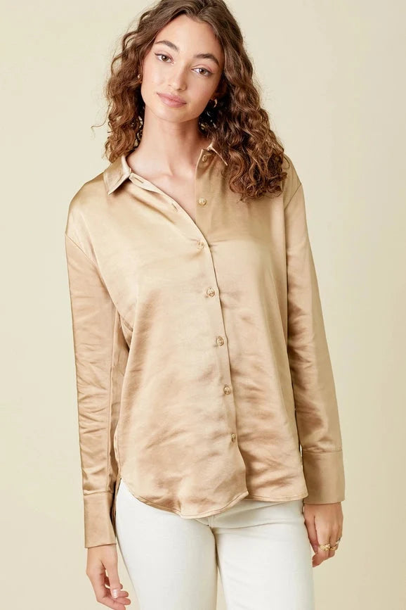 Silky Long Sleeve Buttoned-Up Shirt