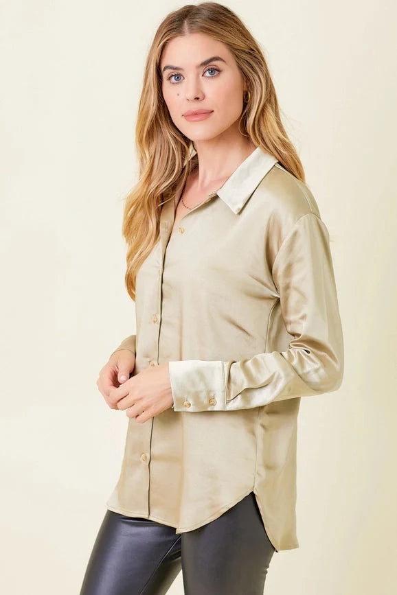 Silky Long Sleeve Buttoned-Up Shirt