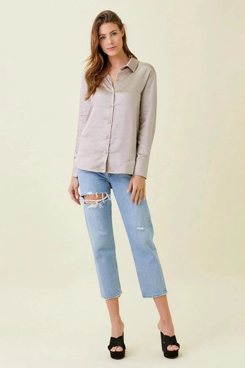 Silky Long Sleeve Buttoned-Up Shirt