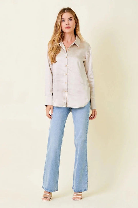 Silky Long Sleeve Buttoned-Up Shirt