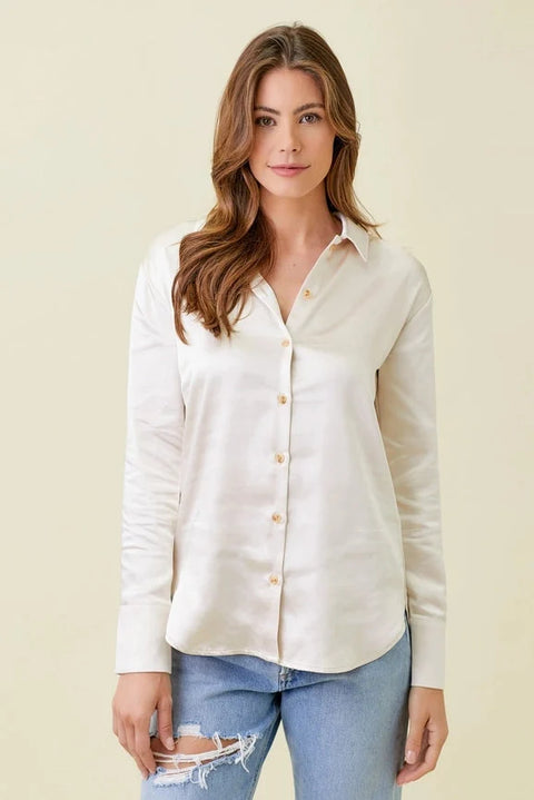 Silky Long Sleeve Buttoned-Up Shirt