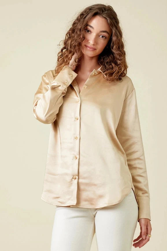 Silky Long Sleeve Buttoned-Up Shirt