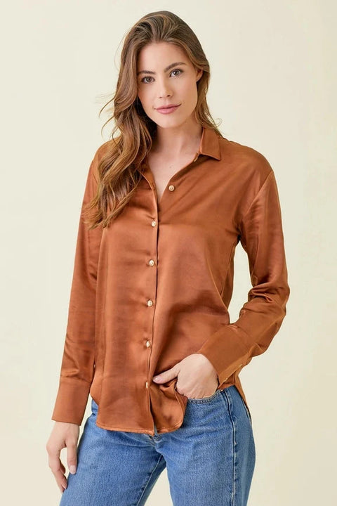 Silky Long Sleeve Buttoned-Up Shirt