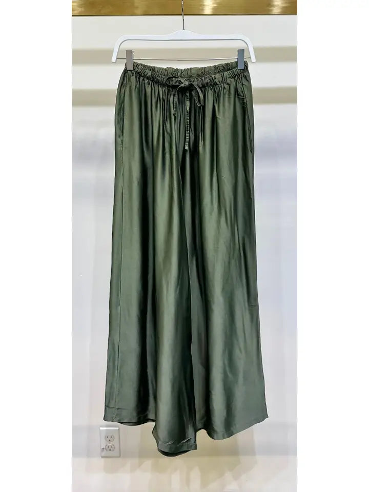 Silky Wide Leg Pants ARMY Green