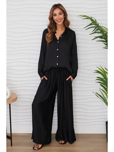 Silky Wide Leg Pants - Black