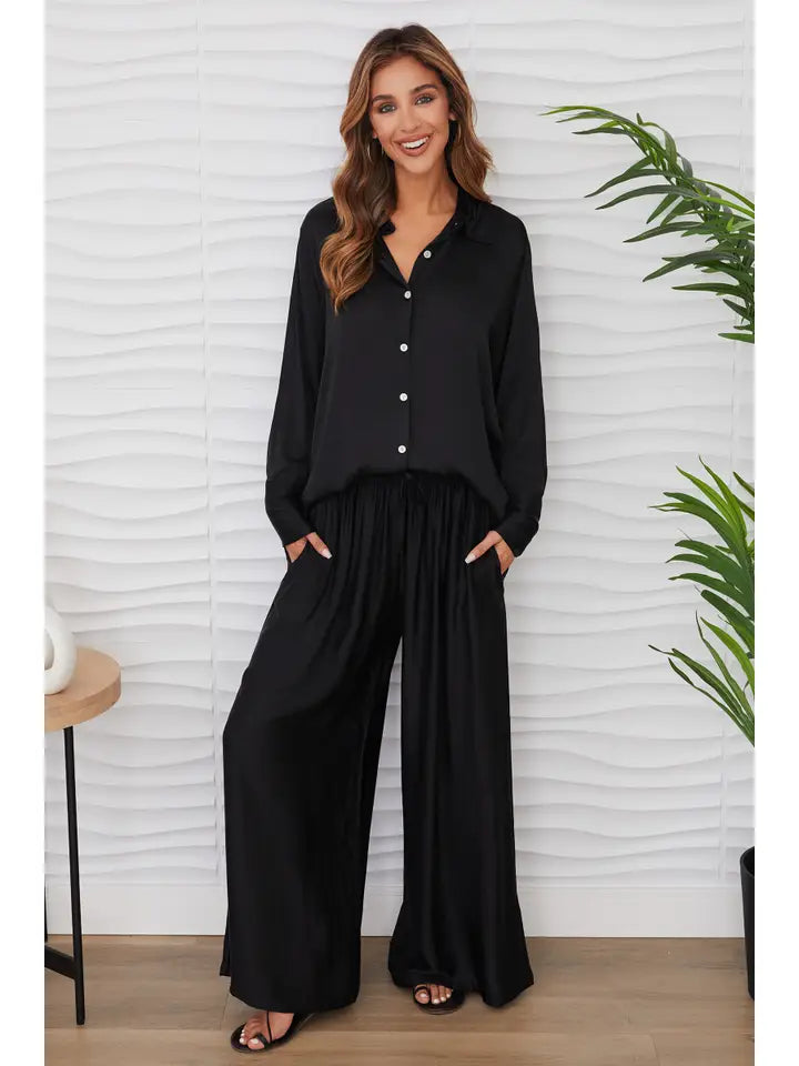Silky Wide Leg Pants BLACK