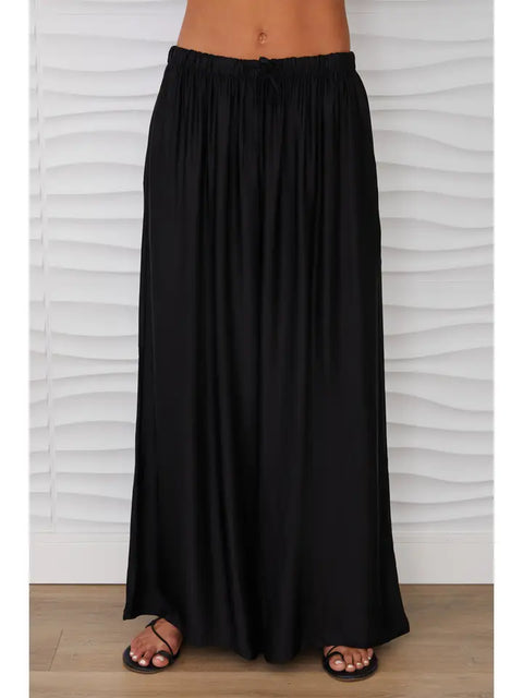 Silky Wide Leg Pants - Black