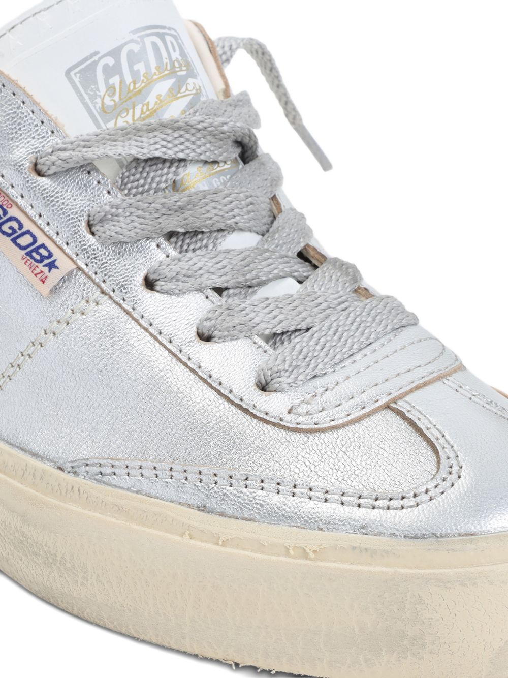 Silver-Tone Lace-Up Sneakers Comfortable Flat Sole