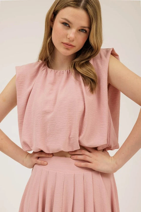 Sleeveless Balloon Crop Top - LIGHT PINK
