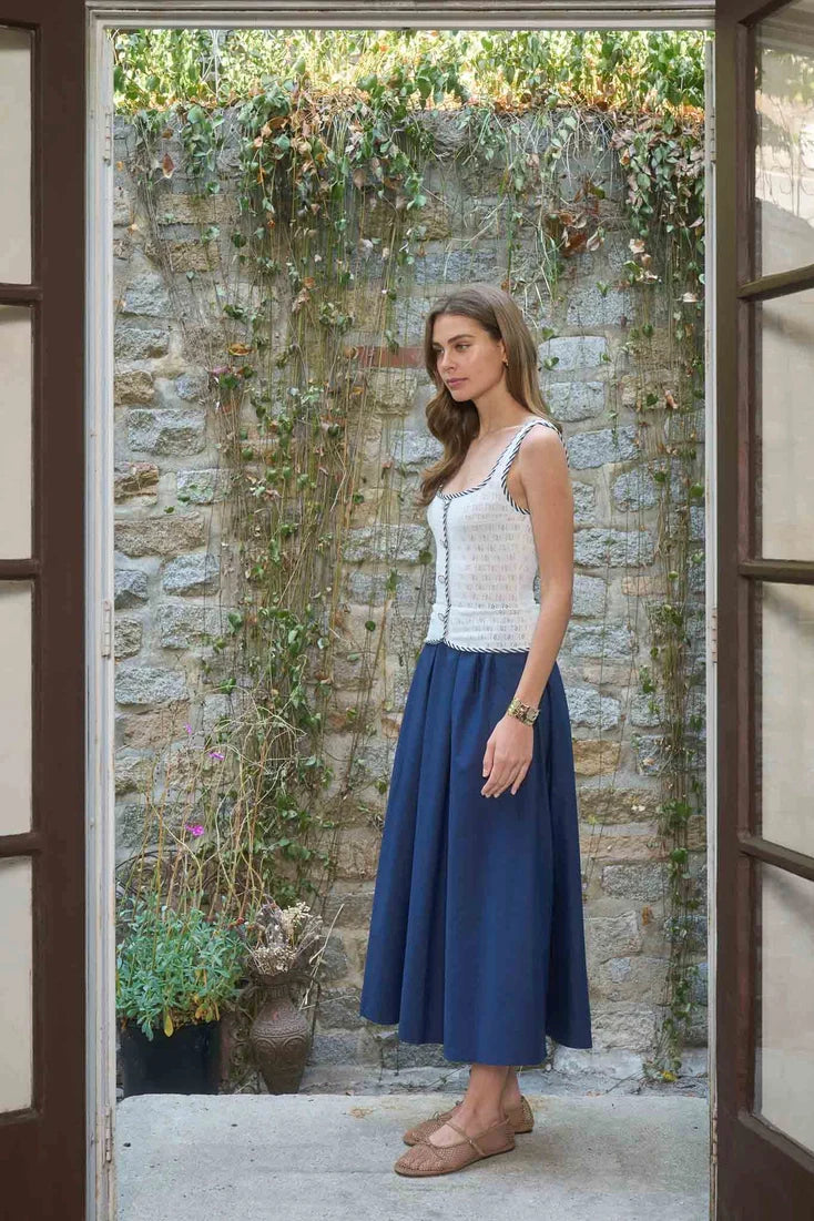 Sleeveless Button Down Knit Midi Mix Media Dress
