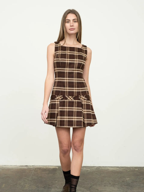 Drop Waist Sleeveless Plaid Mini Dress for Women