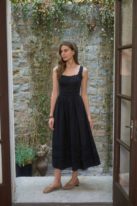 Sleeveless Midi Dress with Lace Trim Detail