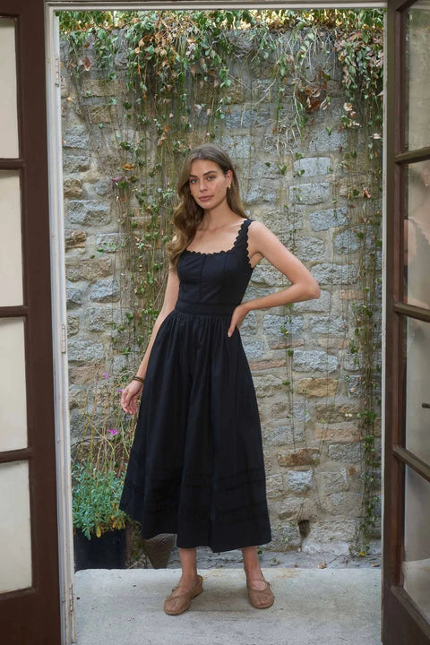 Sleeveless Midi Dress with Lace Trim Detail