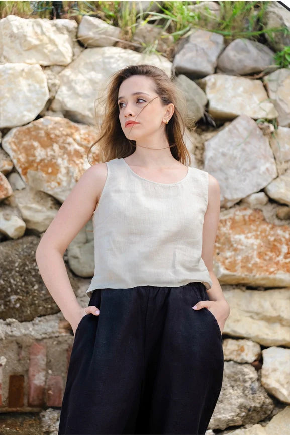 Sleeveless Linen Top Beige