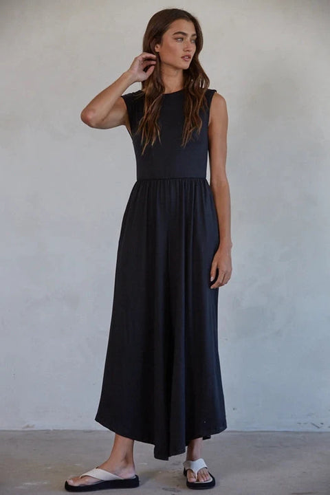 Knit Polyester Spandex Open Back Wide Leg Jumpsuit