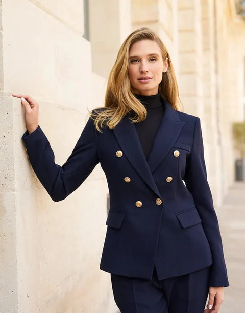 Slim Blazer Jacket With Gold Buttons Winter Material - Navy Blue