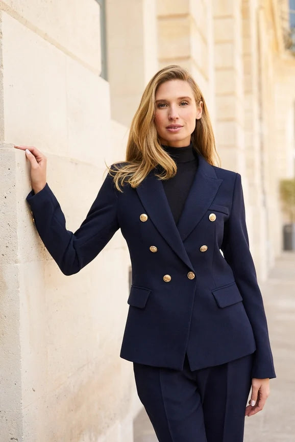 Slim Blazer Jacket With Gold Buttons Winter Material - Navy Blue