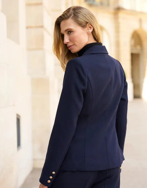 Slim Blazer Jacket With Gold Buttons Winter Material - Navy Blue
