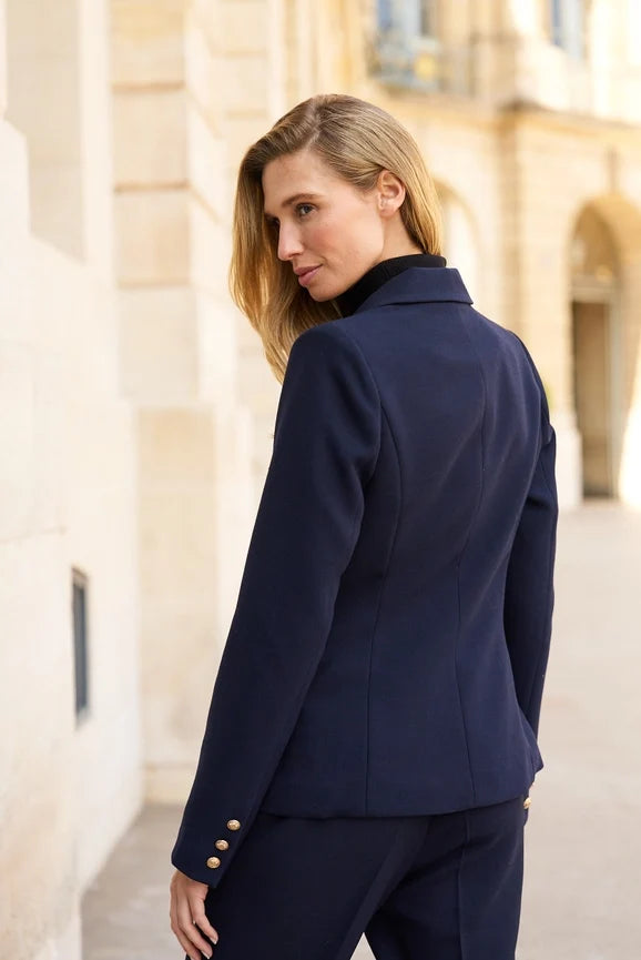 Slim Blazer Jacket With Gold Buttons Winter Material - Navy Blue