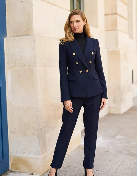 Slim Blazer Jacket With Gold Buttons Winter Material - Navy Blue
