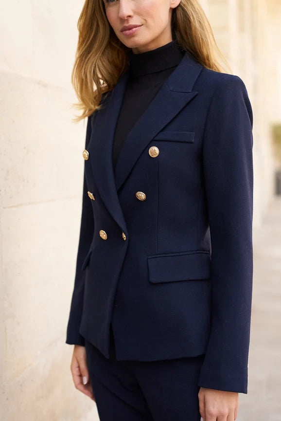 Slim Blazer Jacket With Gold Buttons Winter Material - Navy Blue