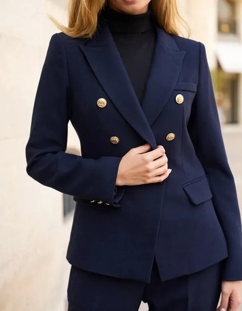 Slim Blazer Jacket With Gold Buttons Winter Material - Navy Blue