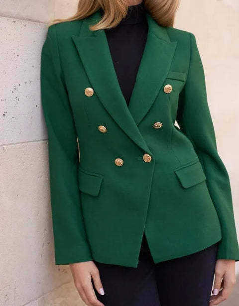 Slim Blazer Jacket With Gold Buttons Green