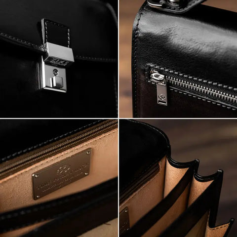 Small Leather Briefcase For Men, Unisex - Walden Black