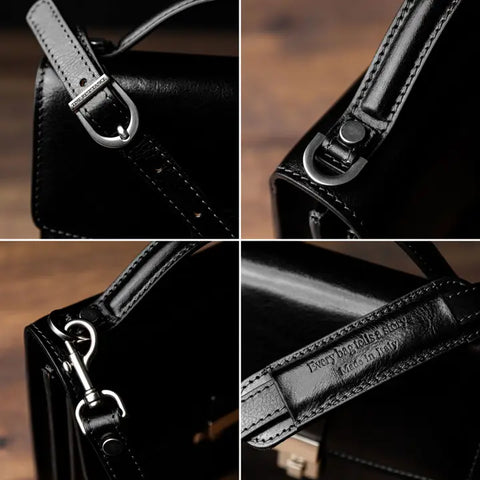 Small Leather Briefcase For Men, Unisex - Walden Black