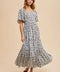Smocked Floral Maxi Dress with Square Neck in Off White
