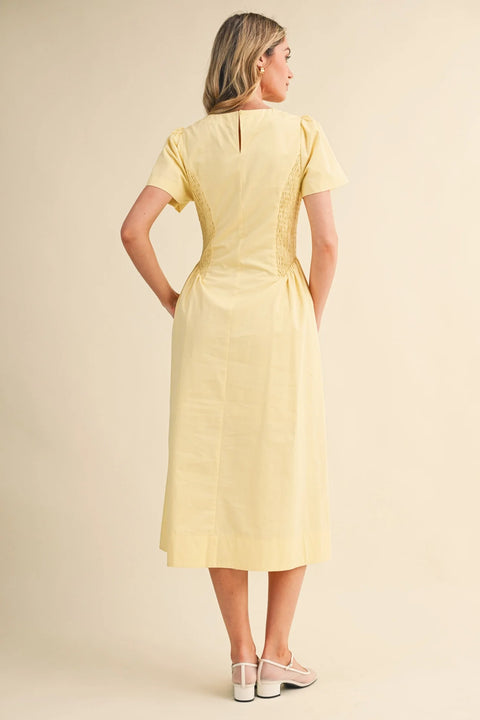 Smocked Midi Dress with Side Detail in Pale Pink