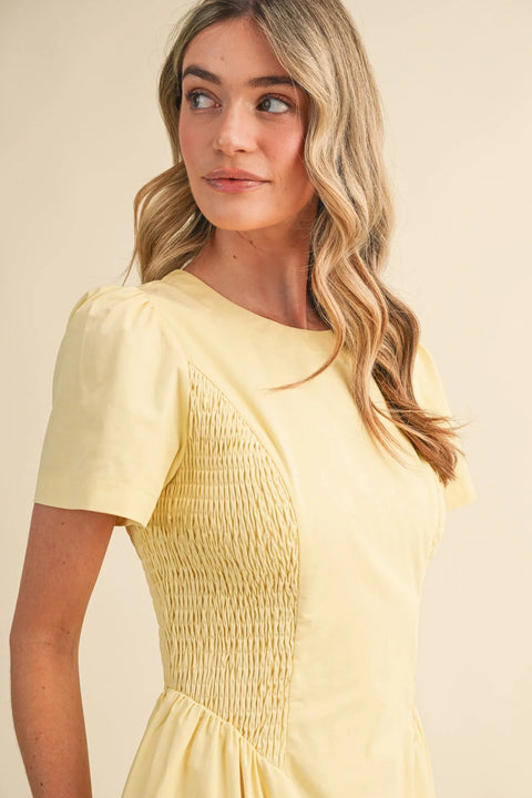 Smocked Midi Dress with Side Detail in Pale Pink