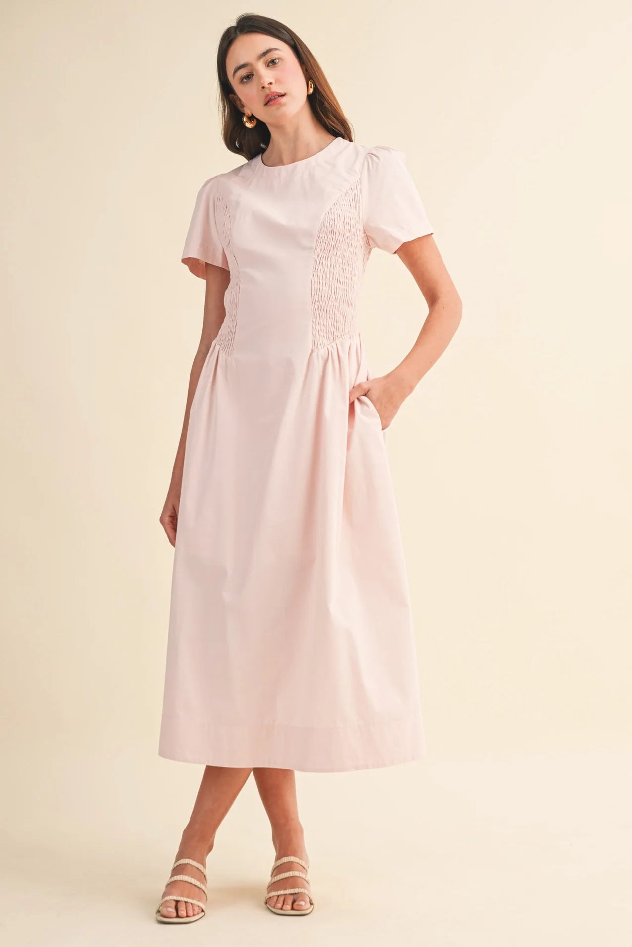 Smocked Side Midi Dress - Lemond Drop
