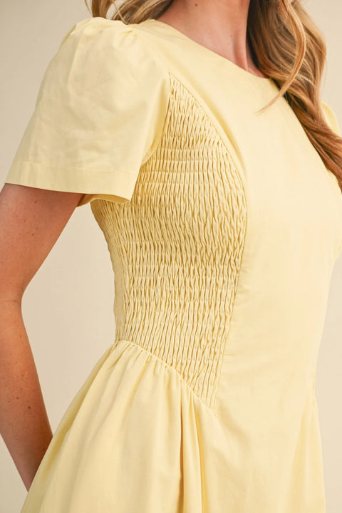 Smocked Midi Dress with Side Detail in Pale Pink