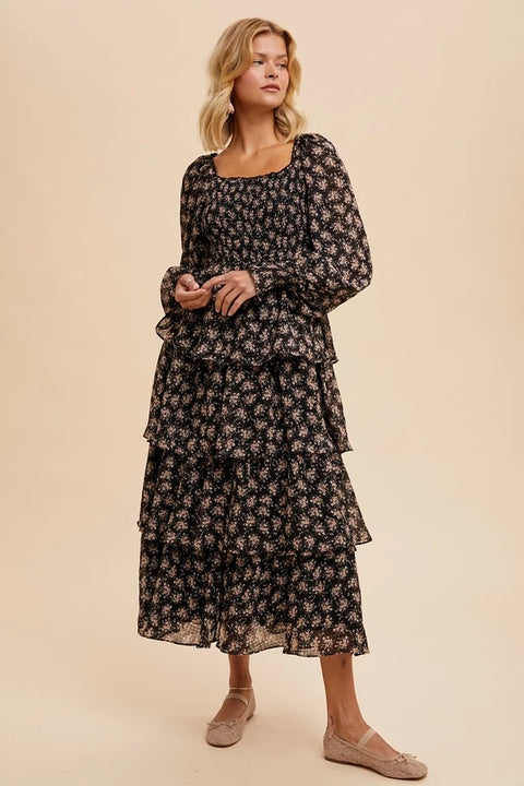 Smocked Tiered Floral Maxi Dress for Women