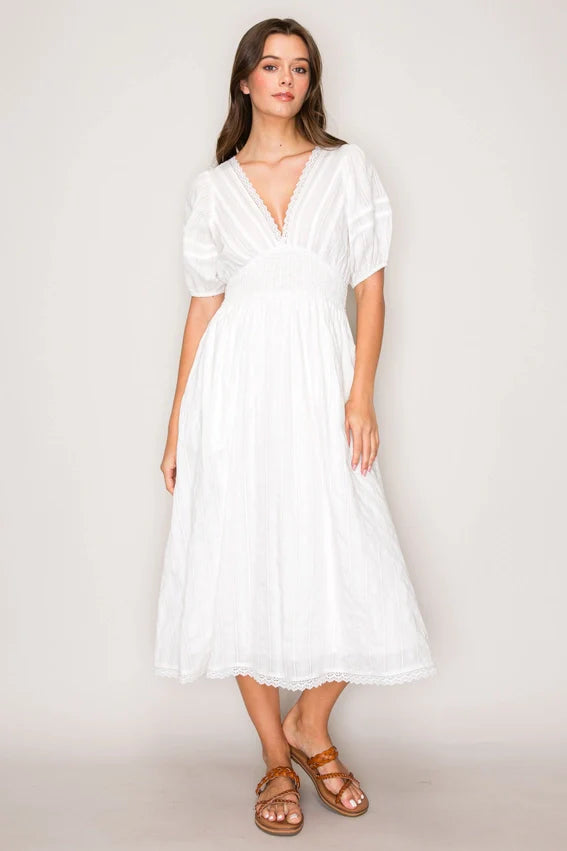 Smocked Waist Dress White